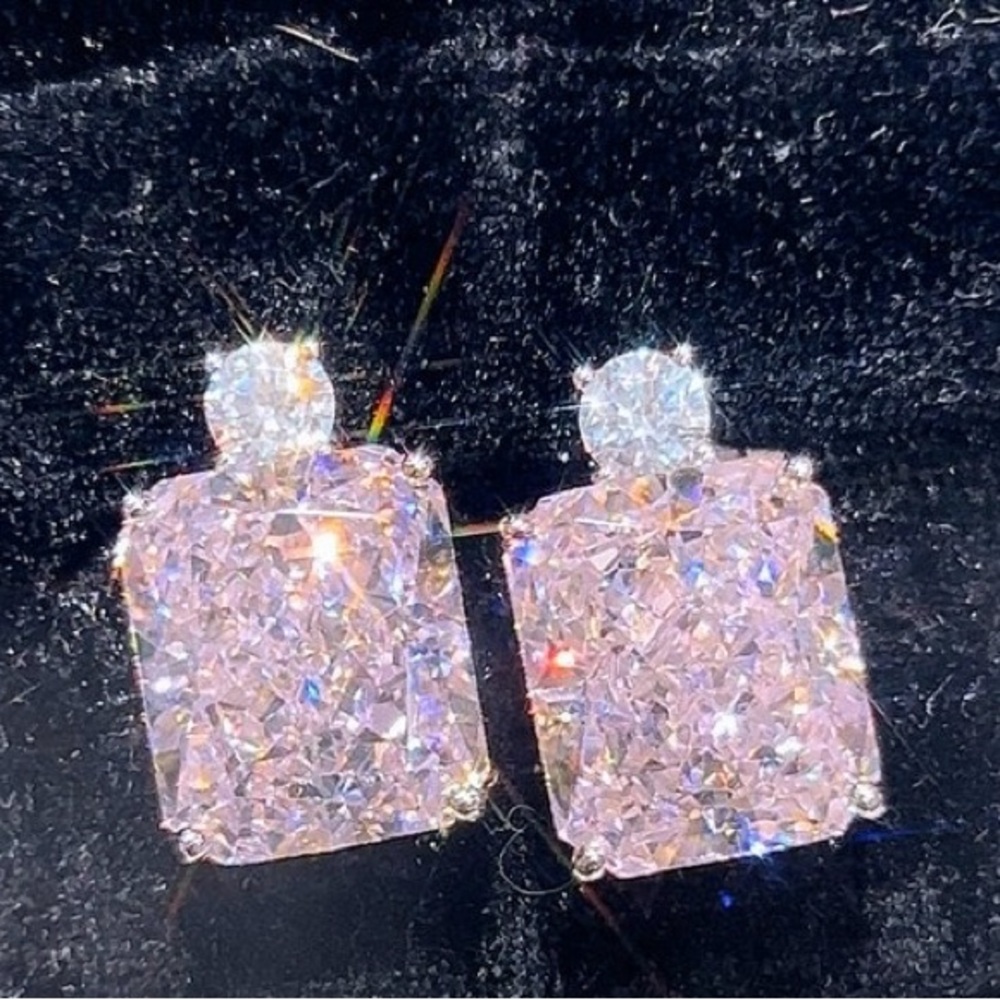 3.5ct Pink Sapphire Radiant Cut Earrings - Picture 2 of 13